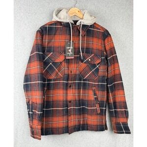 NWT Swiss Alps Hooded Plaid Flannel Jacket Rust Plaid Mens Size S